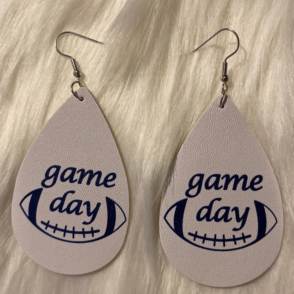 Teardrop Game Day Leather Dangle Earrings (CS)